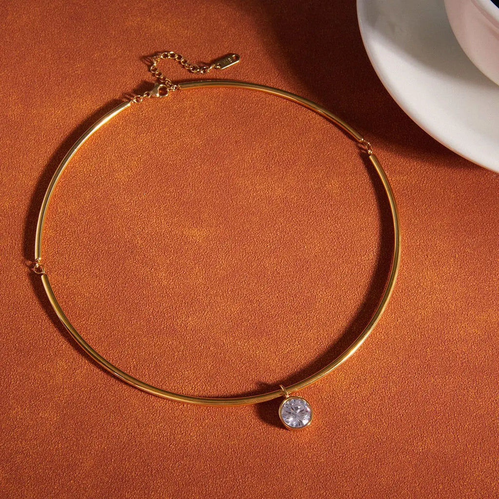 Collar con colgante geométrico de circonita para mujer, chapado en oro de 18 quilates, collar de acero inoxidable, joyería de moda, regalo.