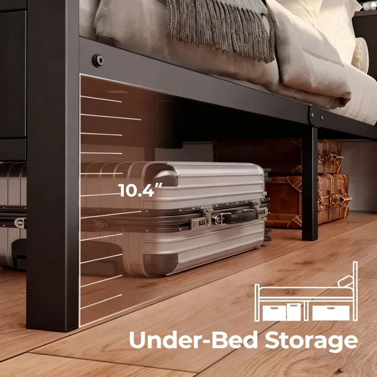 Estructura de cama LED, Mesita de Noche con Espacio de Almacenamiento y Carga Inalámbrica | Luz Nocturna y Base Multifuncional, 211 x 139 x 113 cm (Negro)