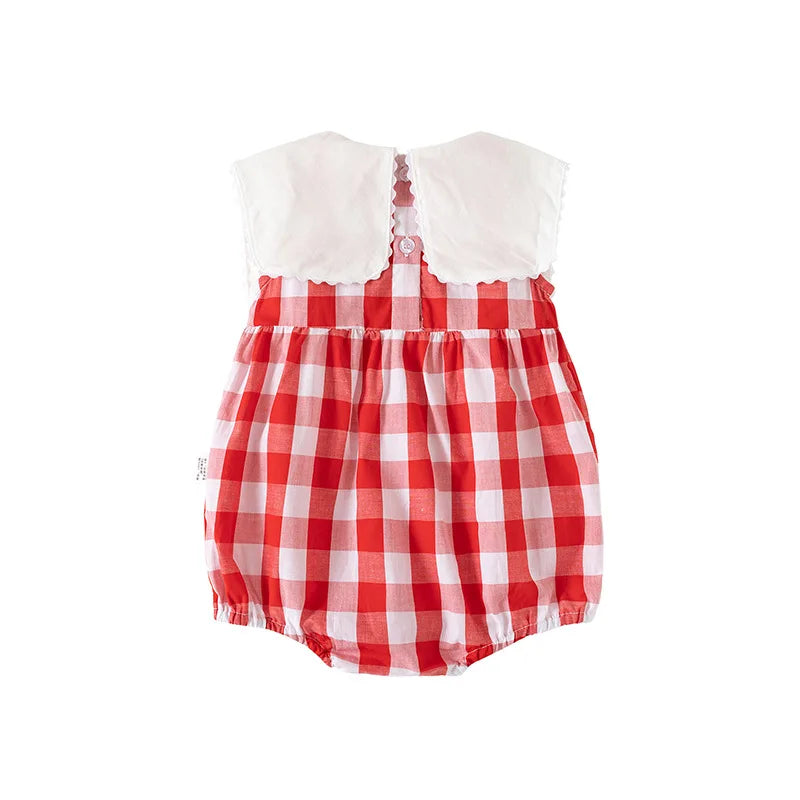 ZOETOPKID-Body para bebé de 0 a 24 meses, ropa sin mangas a cuadros con bordado Floral, de una pieza, para verano
