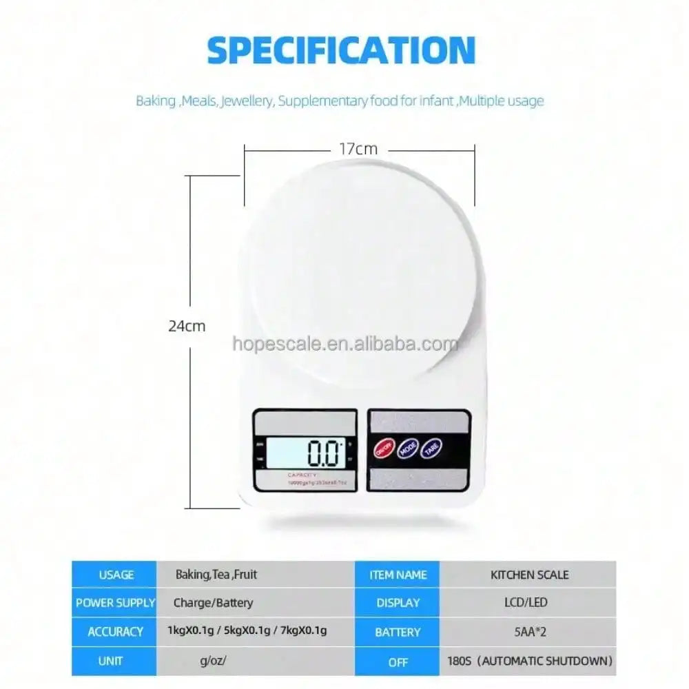 Báscula de Cocina Digital 10kg - Balanza Electrónica de Precisión Portátil con Batería, Pesa de Alimentos Inteligente para el Hogar