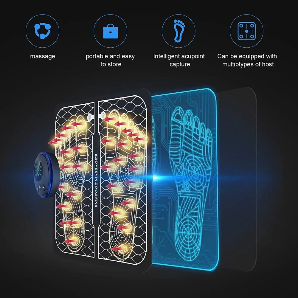 Almohadilla masajeadora de pies EMS, reflexología recargable por USB, masaje de acupuntura para pies, estimulación muscular, mejora la circulación sanguínea, alivio del dolor