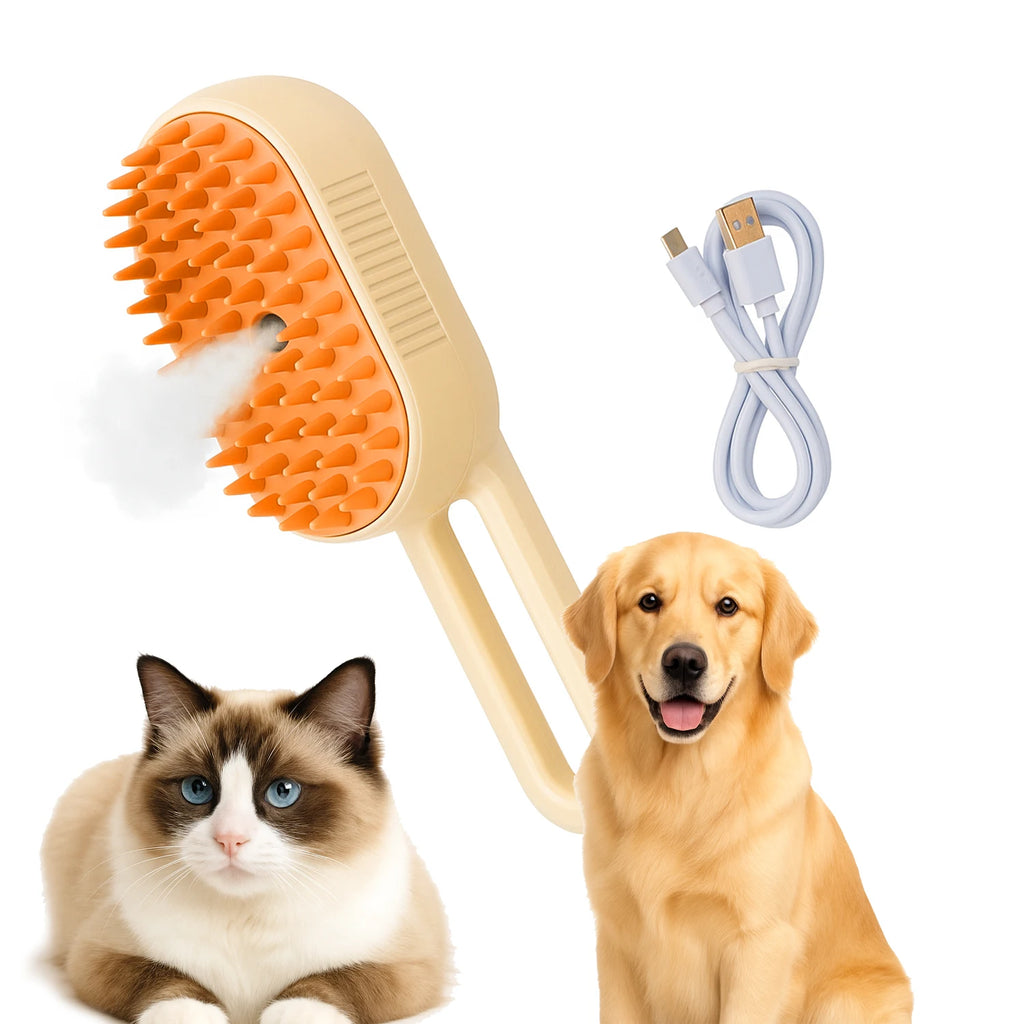 Peine para perros Cepillo de masaje con pulverizador para perros y gatos, cepillo de vapor 3 en 1 con un botón, plegable, giratorio, flotante, para depilación