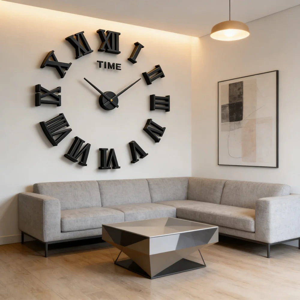 Reloj de pared con espejo acrílico de Número Romano grande 2D/3D, pegatina de moda DIY, relojes de cuarzo, reloj, decoración del hogar, pegatinas para el salón