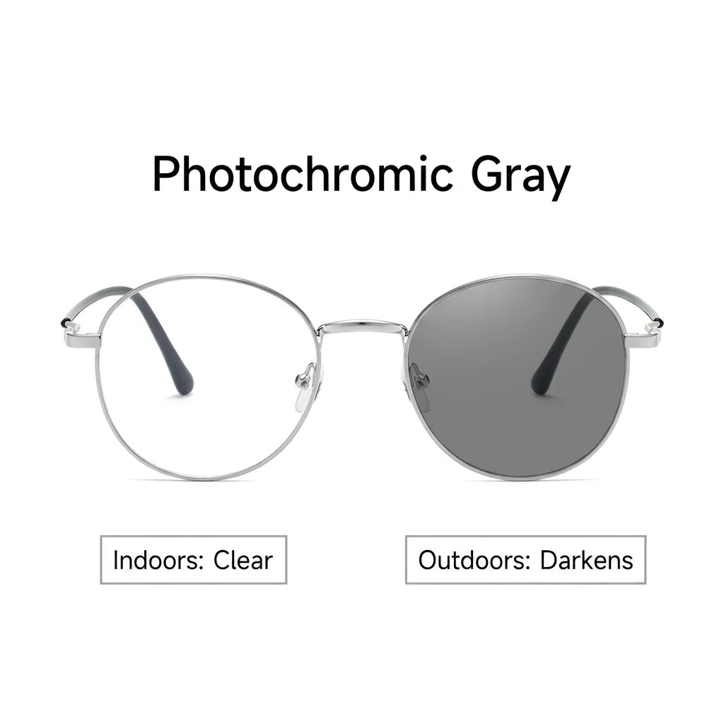 Gafas Fotocromáticas con Bloqueo de Luz Azul para Mujer y Hombre, Gafas de Computadora Redondas Retro, Gafas Antideslumbrantes Camaleón, Montura Óptica