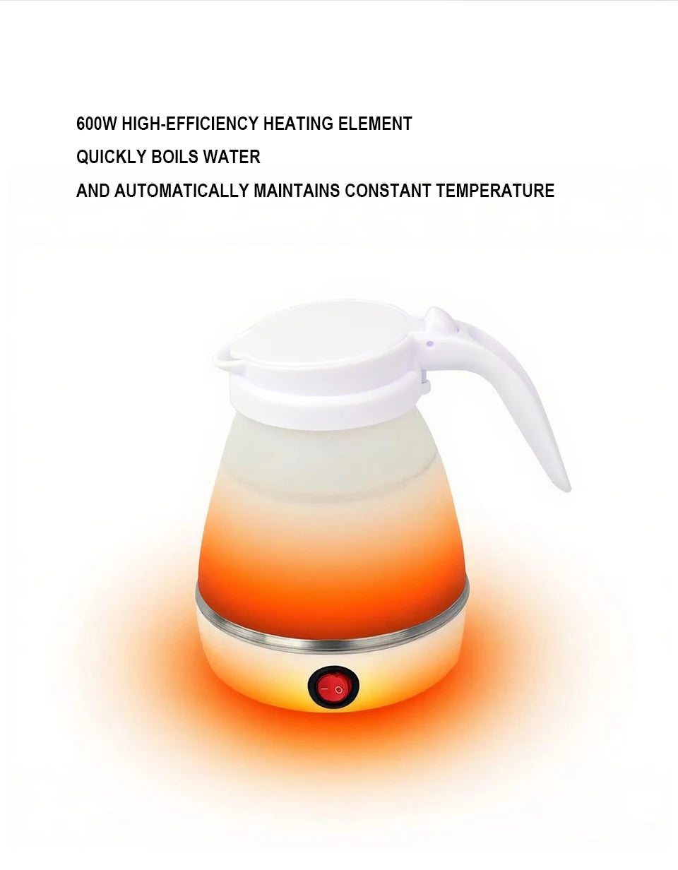 Mini Hervidor eléctrico plegable, Hervidor eléctrico portátil de 0,6l, calentador de agua de viaje para el hogar, compresión de silicona de 110V-220V