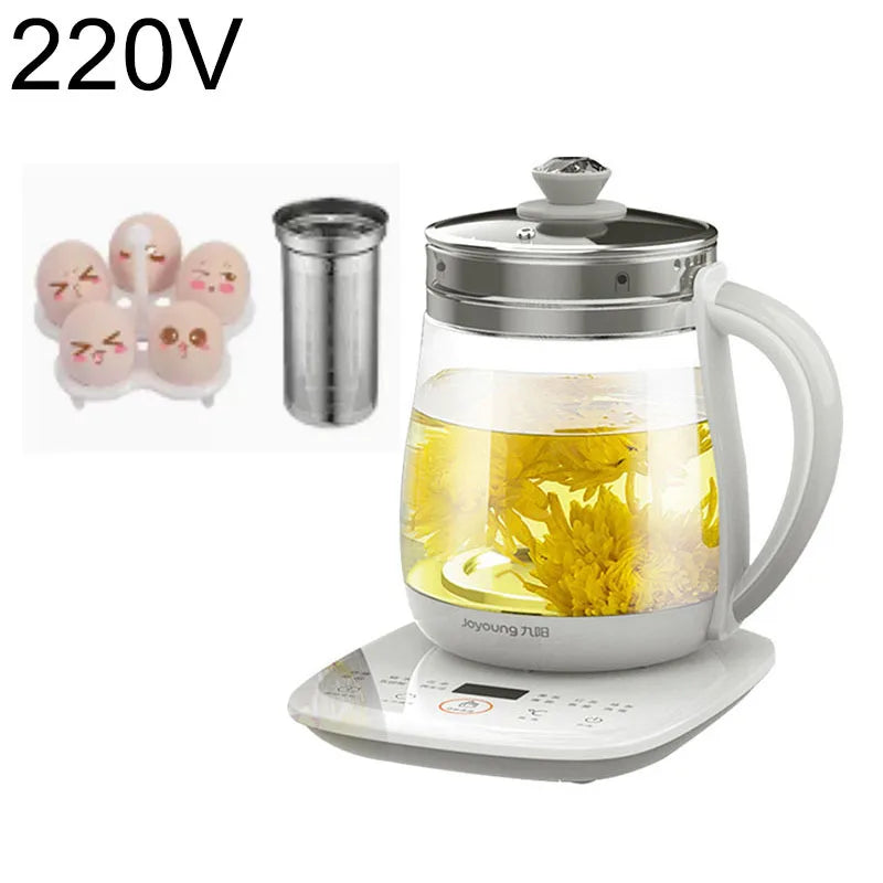 Olla saludable Jiuyang de 220V, tetera de flores multifuncional, tetera de vidrio para estofado, Mini cocina portátil de 1,5 l, cocina para postre y té