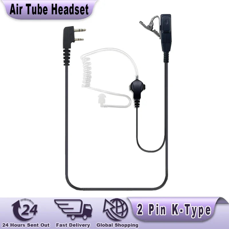 Walkie Talkie auriculares tubo de aire acústico auricular Quansheng UV K5 UV K6 UV 5RPLUS 2 pines K puerto Ptt micrófono auriculares para UV 5R UV 82