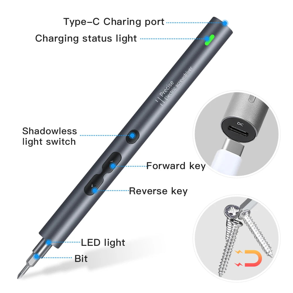 Juego de destornilladores eléctricos de precisión 120 en 1, kit de herramientas de reparación magnéticas inalámbricas mini con 100 puntas CRV, luz LED, recargable tipo C para iPhone, PC, portátil, cámara, reloj, PS5, X
