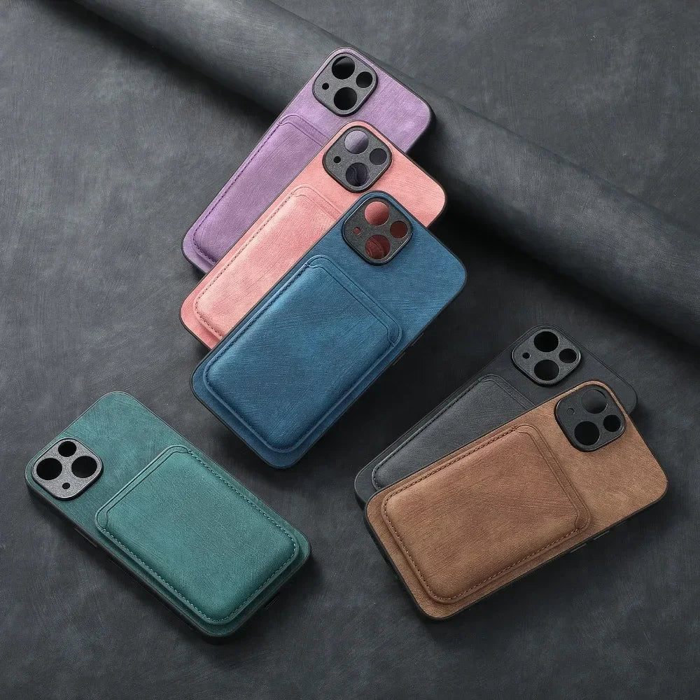 Funda de Cuero Vintage con Tarjetero Magnético Desmontable para iPhone 11 12 13 14 15 16 17 Pro Max Plus, Funda Protectora