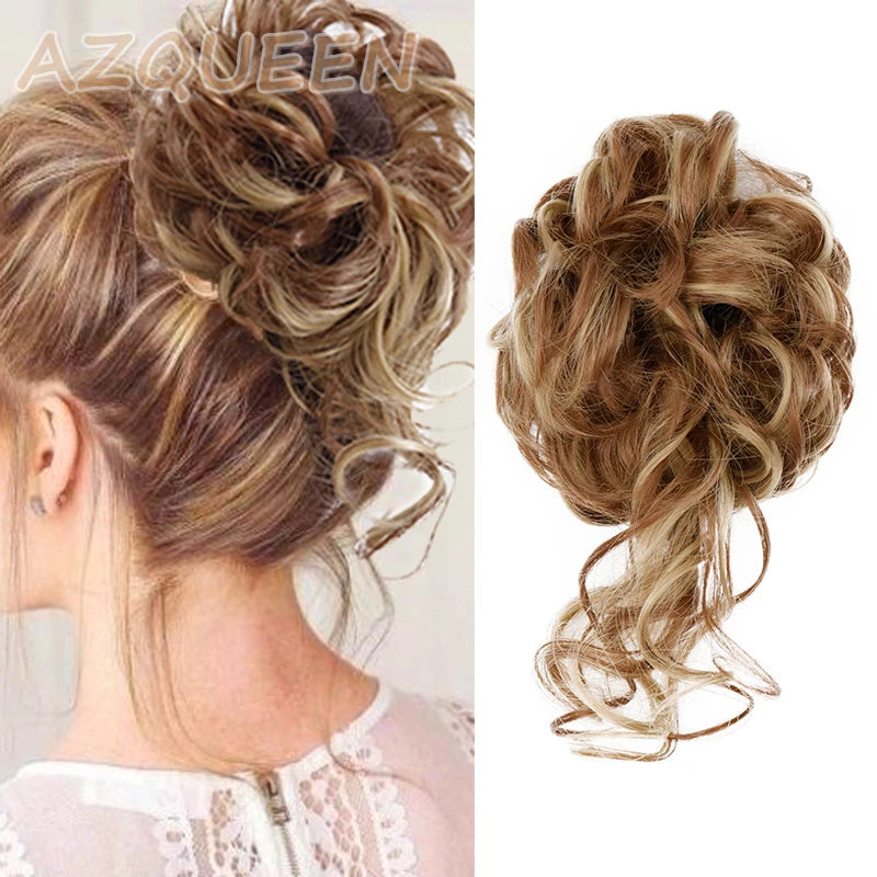 AZQUEEN moño de pelo sintético moño Natural gris desordenado banda para el cabello rizado elástico Scrunchy piezas de cabello falso para mujeres horquillas