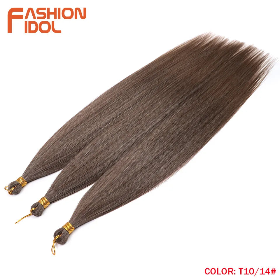 FASHION IDOL, 28 pulgadas, 300g/3 piezas, cabello liso, cabello trenzado sintético, extensiones de cabello de fibra resistente al calor, color gris ombré