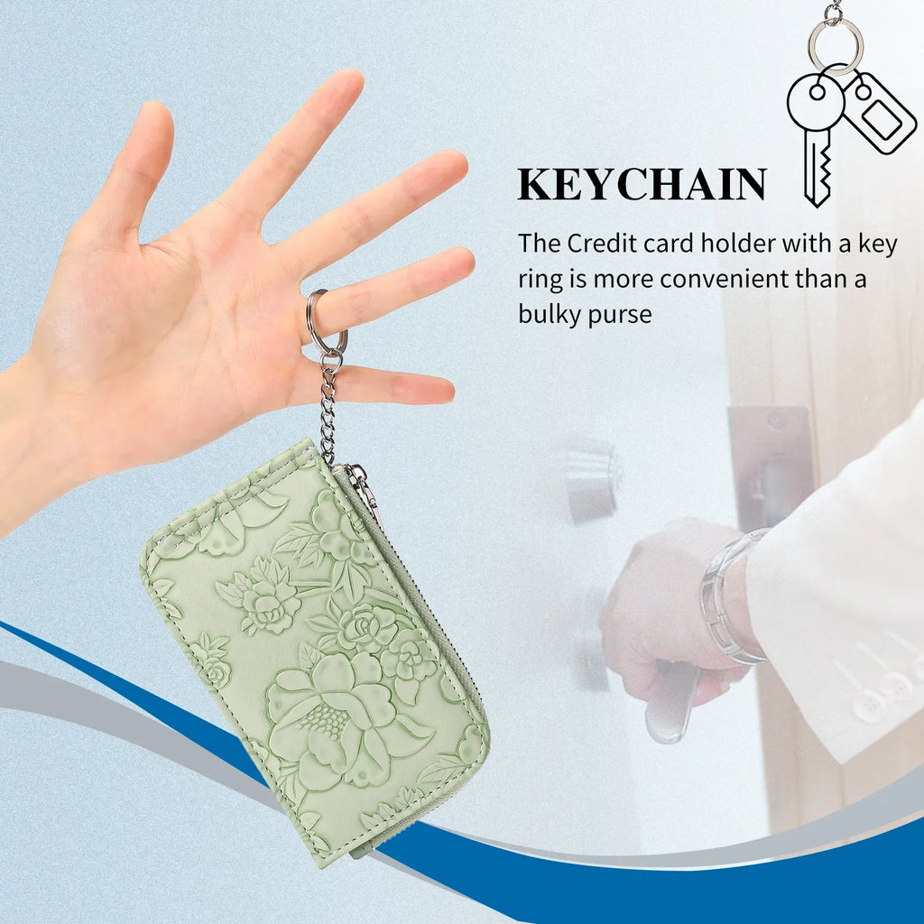 Monedero con cremallera para mujer con diseño en relieve de llavero, múltiples ranuras para tarjetas, billetera de gran capacidad, accesorios de moda