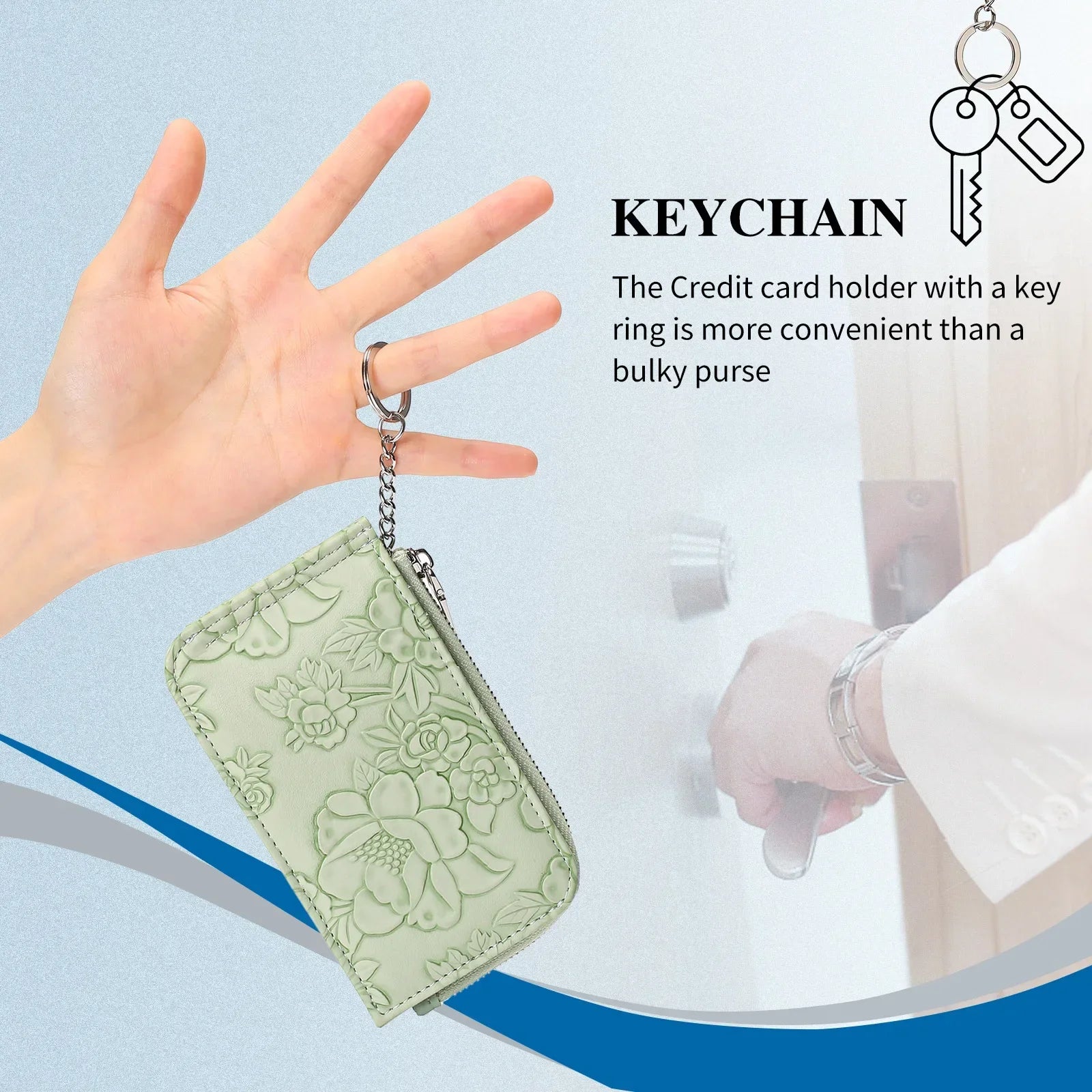 Monedero con cremallera para mujer con diseño en relieve de llavero, múltiples ranuras para tarjetas, billetera de gran capacidad, accesorios de moda