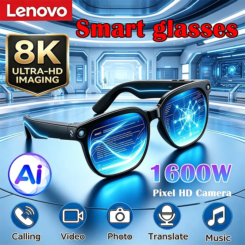 Lentes Inteligentes con IA Lenovo 2026, Nuevas, con Control Táctil 8K, Grabación de Fotos y Vídeos, Traductor, Asistente de Voz, Bluetooth, Inalámbricas