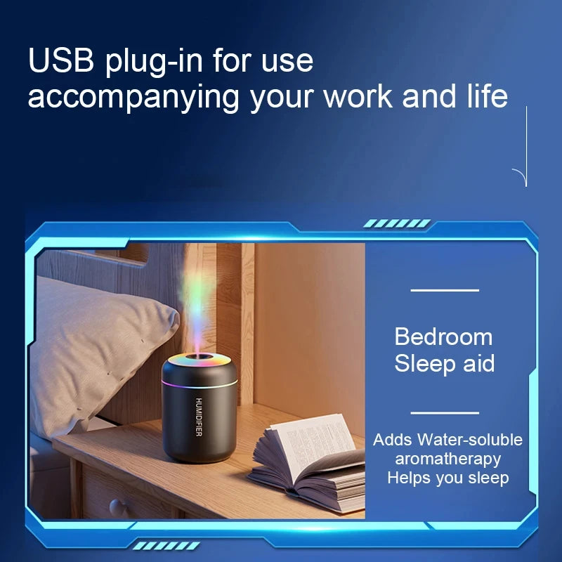 HOMEFISHMini-humidificador de aire, difusor de Aroma Usb, purificador de aceites esenciales, pulverizador de niebla fría, humidificador de escritorio LED para dormitorio y hogar