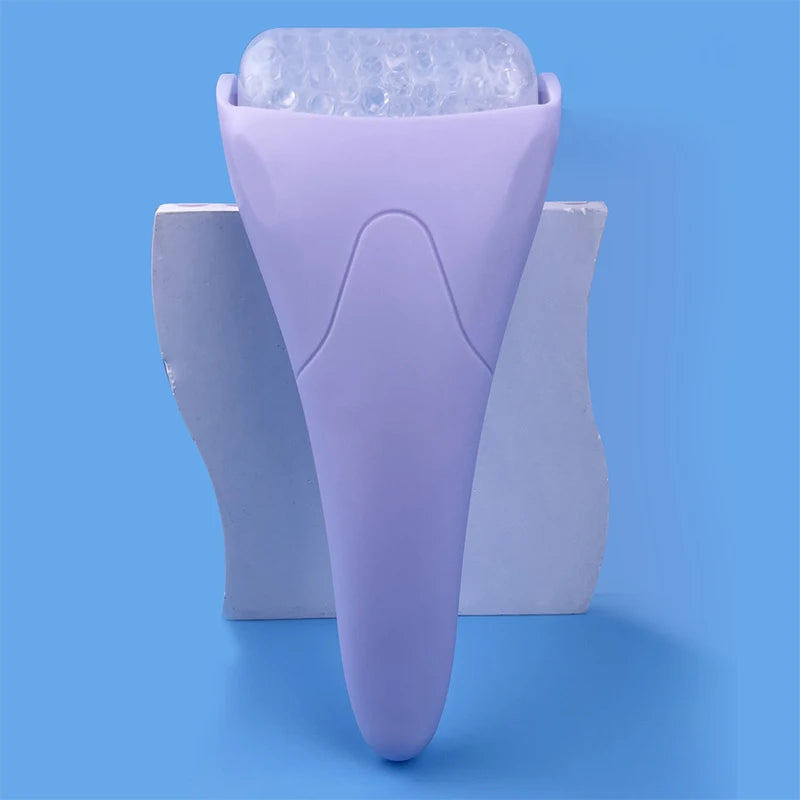 1 masajeador con rodillo de hielo, palo de masaje con rodillo facial, cuidado de compresas de hielo, rodillo de compresa en frío, masajeador facial con mango de plástico