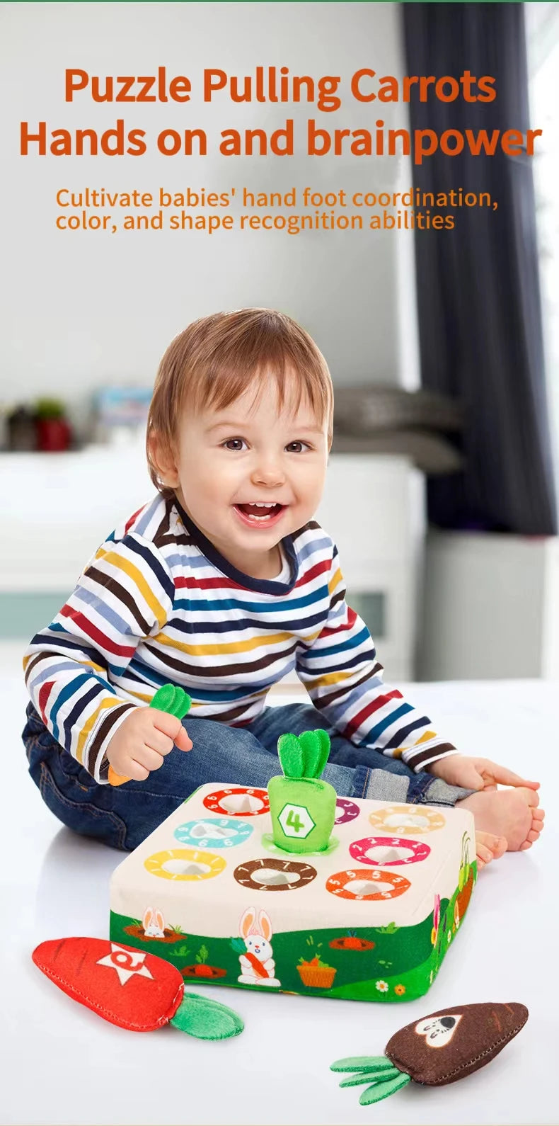Juguete Montessori de rábanos de algodón para bebé, dígitos de Color, formas y animales, juguetes educativos para niños, actividad sensorial preescolar