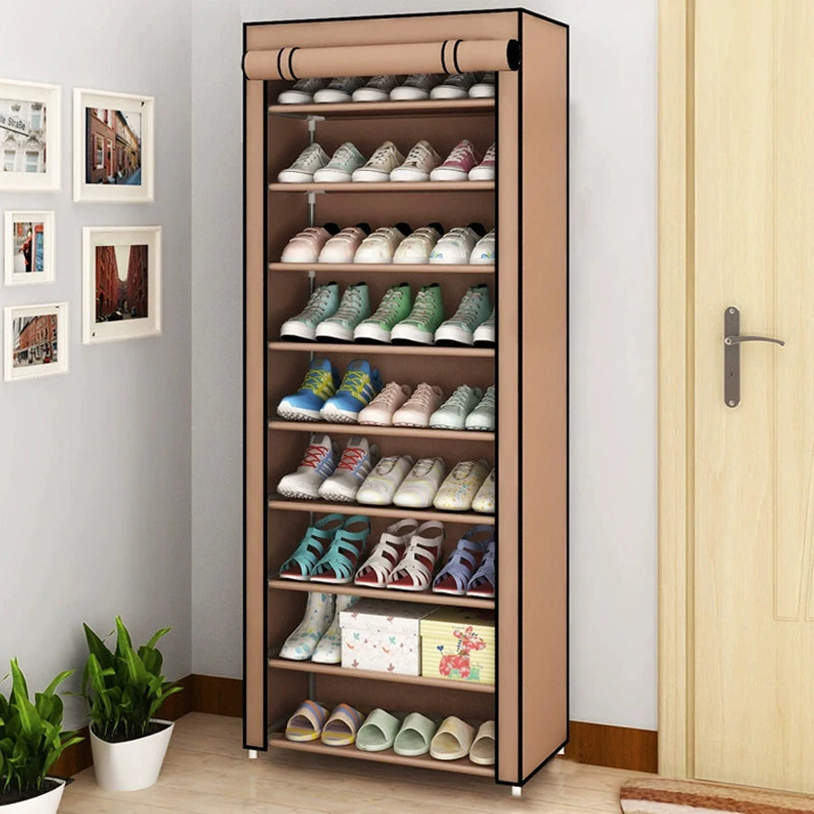 Zapatera con Cubierta de Tela con 9 Niveles Organizadores de Zapatos, Estructuras de Acero y Conectores de Plástico, Para Almacenar y Guardar los Zapatos