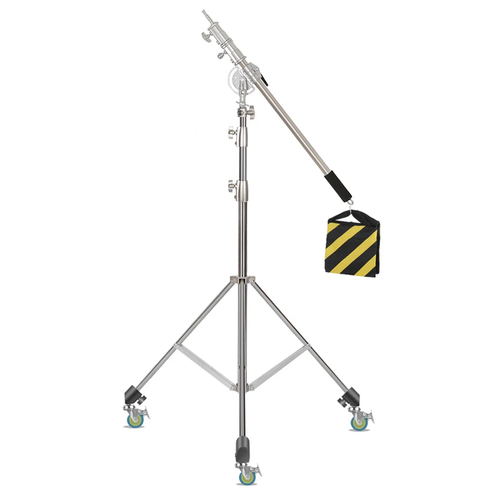 Kit de soporte C de acero inoxidable, soporte de luz con bolsa de peso, accesorios de estudio fotográfico, varilla de extensión, brazo cruzado de 2,49 M de longitud