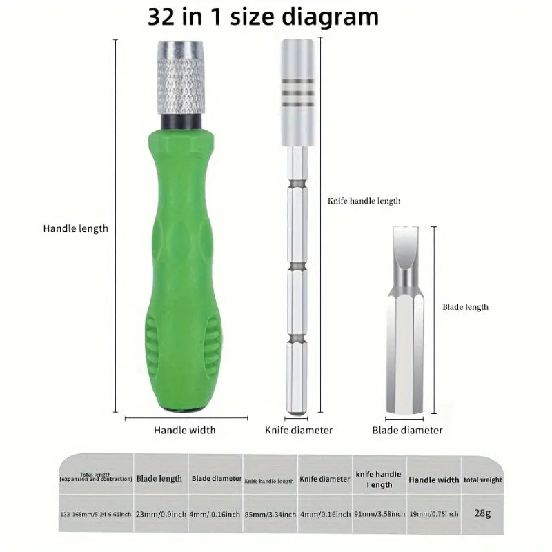 Kit de Destornilladores Multifuncional 32 en 1, Ideal para Reparar Muebles, Dispositivos Móviles, Computadoras, Pequeñas Tareas de Reparación