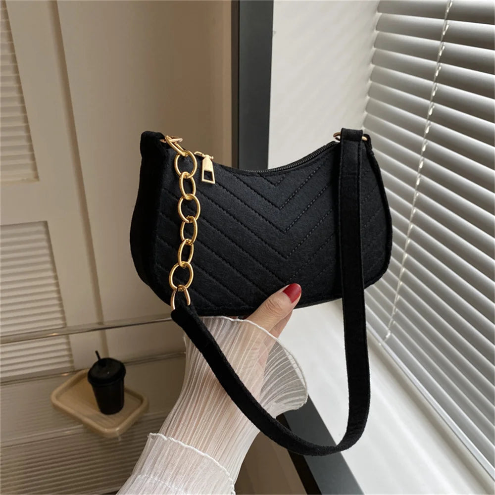 Mini bolsos de fieltro para mujer, bandoleras femeninas con textura de Color sólido, informales, ligeros, 2023