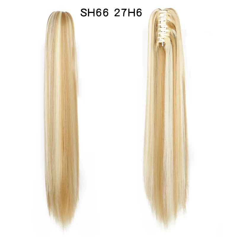 Extensiones de cabello de cola de caballo recta larga sintética, Clip de mandíbula de garra de 22 pulgadas en extensiones de cabello para mujeres, postizos de fibra sintética