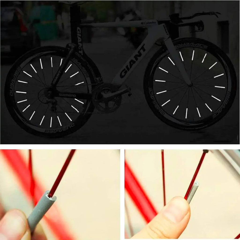 12 Uds radios de rueda de bicicleta pegatina reflectante tubo advertencia luz de seguridad DIY Reflector de ciclismo tubos reflectantes gran oferta