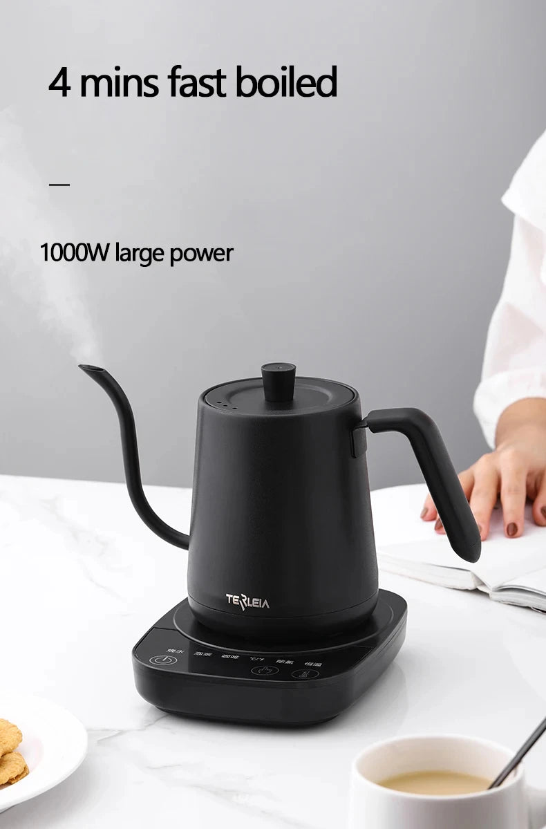 Hervidor Eléctrico de Cuello de Cisne de 800ml, Cafetera para Preparación Manual, Termo, Tetera de Acero Inoxidable 304, Jarra de Agua Inteligente con Control de Temperatura