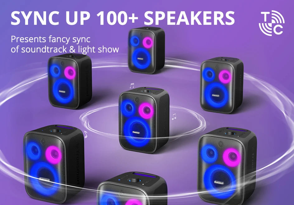 Tronsmart bocina bluetooth Halo 200 altavoz bluetooth potente Altavoz de fiesta potente Bluetooth con 120 W, sistema de sonido de 3 vías, entrada de micrófono y guitarra con cable, control de aplicaciones