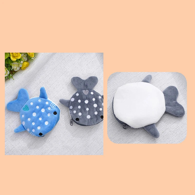 Monedero de Peluche con Diseño de Tiburón Ballena, Cartera Kawaii, Bolsa de Monedas Portátil, Organizador de Monedas para Llaves y Auriculares, Bolsa con Cierre, Regalo para Niños