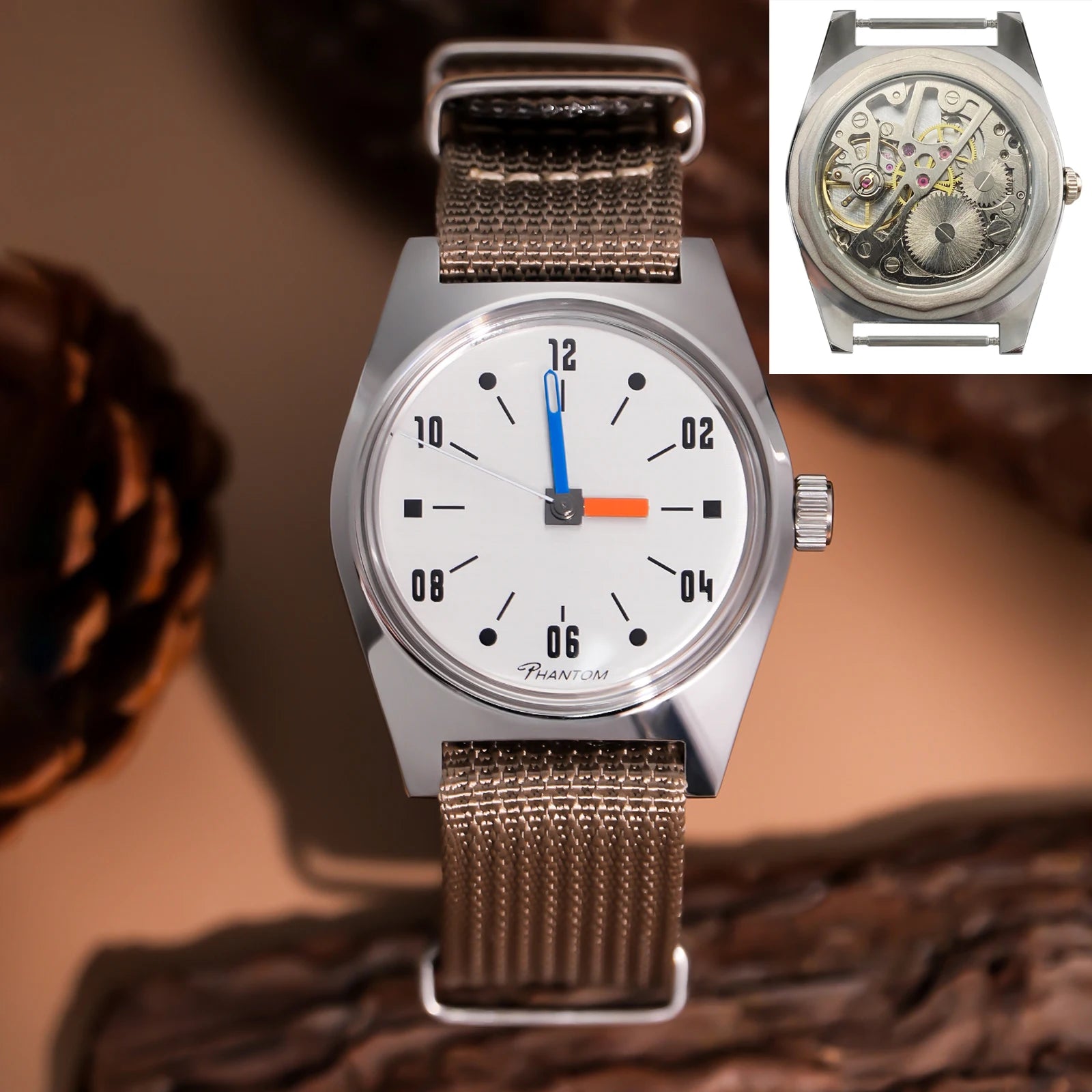 Un regalo pensado. Movimiento de cuerda manual de 36 mm. Reloj mecánico favorito de los hombres jóvenes con un diseño Bauhaus moderno.