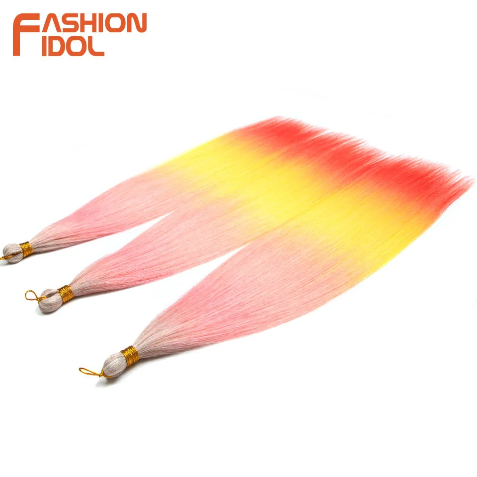 FASHION IDOL, 28 pulgadas, 300g/3 piezas, cabello liso, cabello trenzado sintético, extensiones de cabello de fibra resistente al calor, color gris ombré