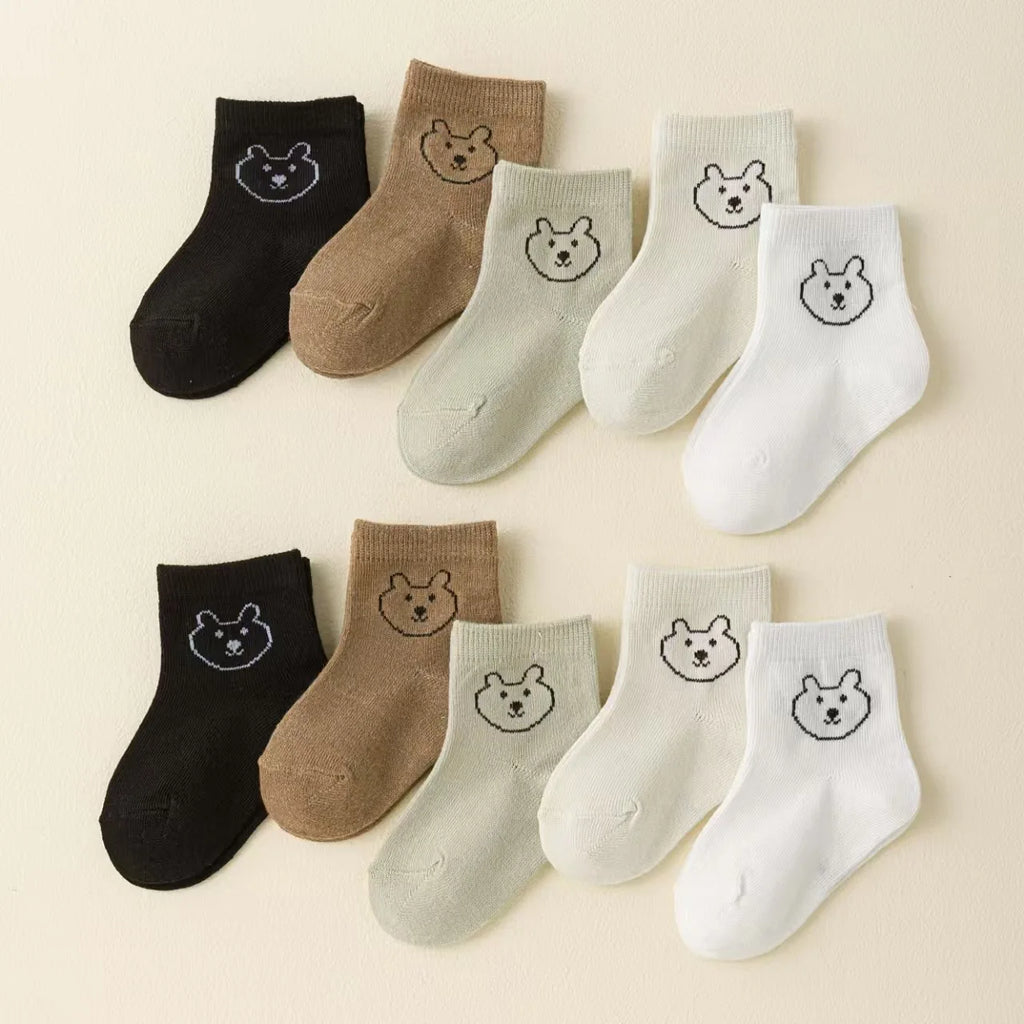 5 pares de calcetines para bebé, calcetines blancos suaves y cómodos de Color sólido con dibujos animados para la vida diaria