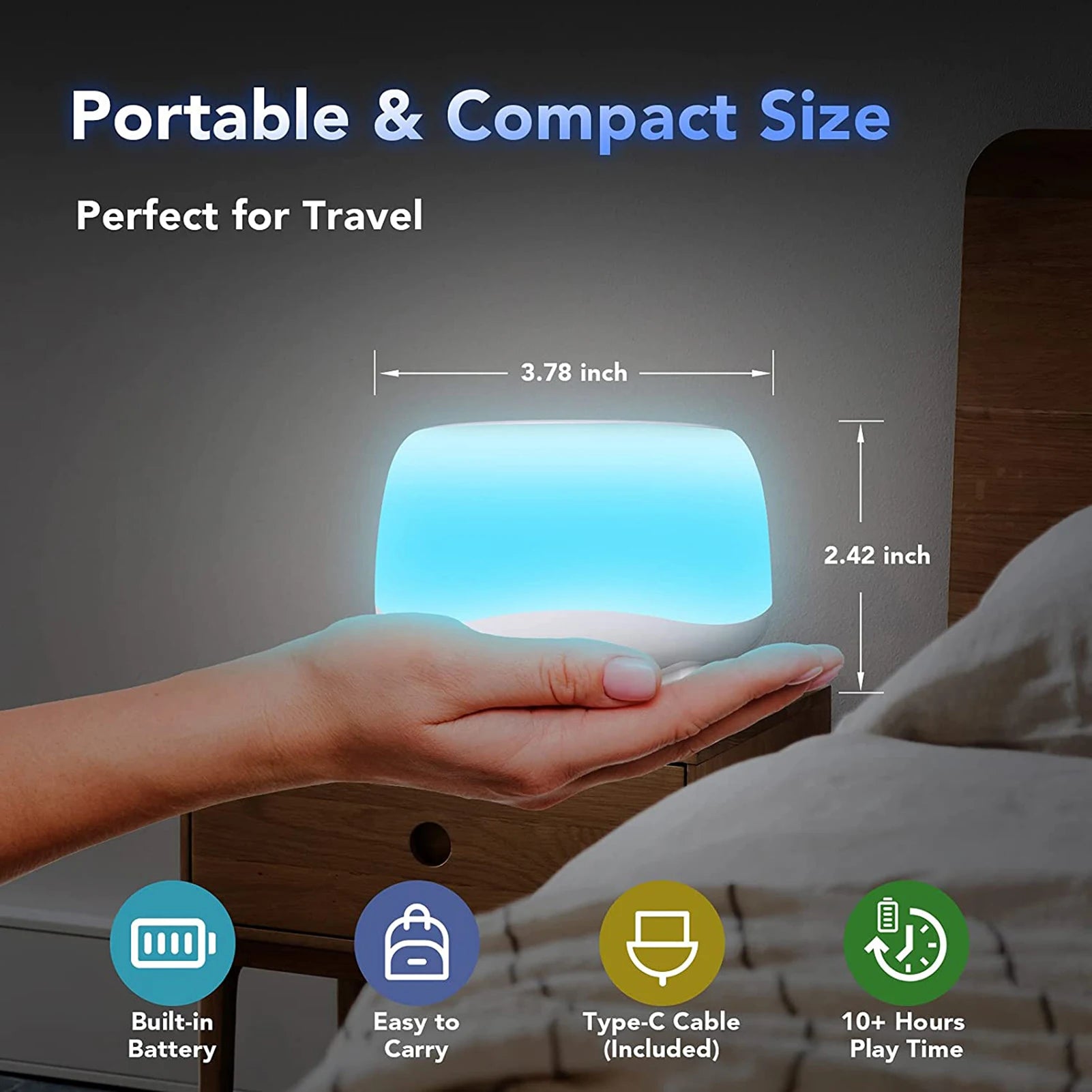 Máquina de sonido de escritorio para dormir y relajarse para bebés, dispositivo de ruido blanco con luces nocturnas de 7 colores