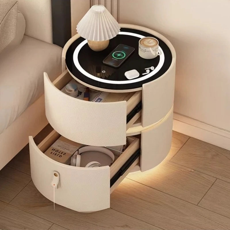 Mesitas de noche minimalistas modernas con carga inalámbrica, mesitas de noche redondas con almacenamiento, mesitas de noche seguras para dormitorio, muebles vintage Szafka Nocna para el hogar