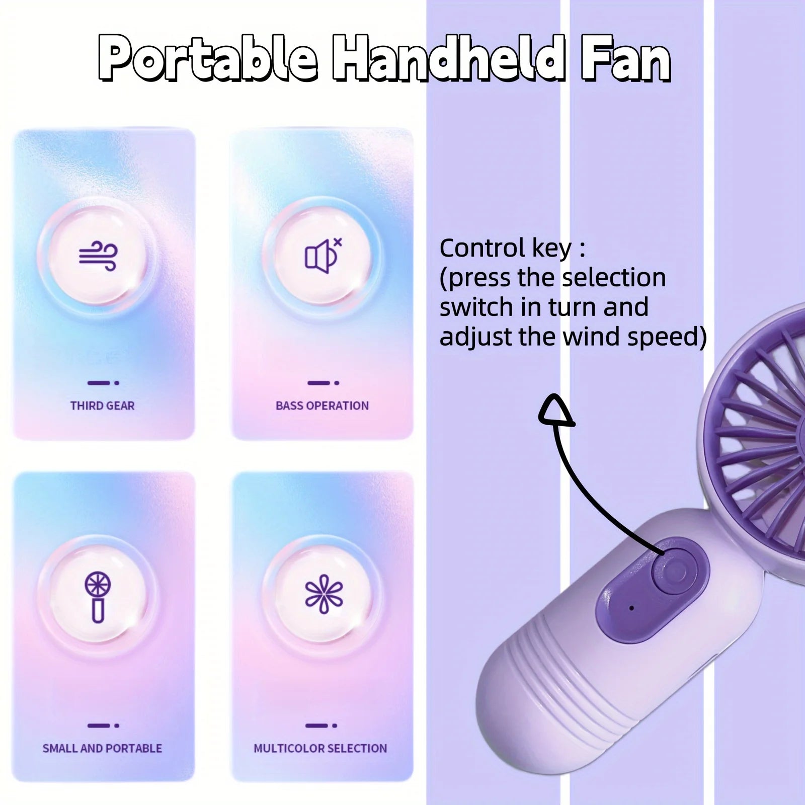 Mini ventilador portátil, pequeño ventilador de mano, carga USB, ventilador de mano de 3 velocidades adecuado para oficina, viajes al aire libre y camping