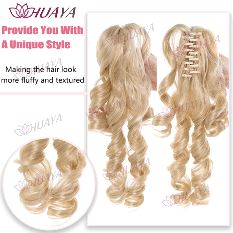 Peluca de cola de caballo sintética con clip grande de 16 pulgadas para mujer, estilo rizado romano, juego de 2 piezas. Perfecto para uso diario, cosplay y fiestas, fácil de usar.