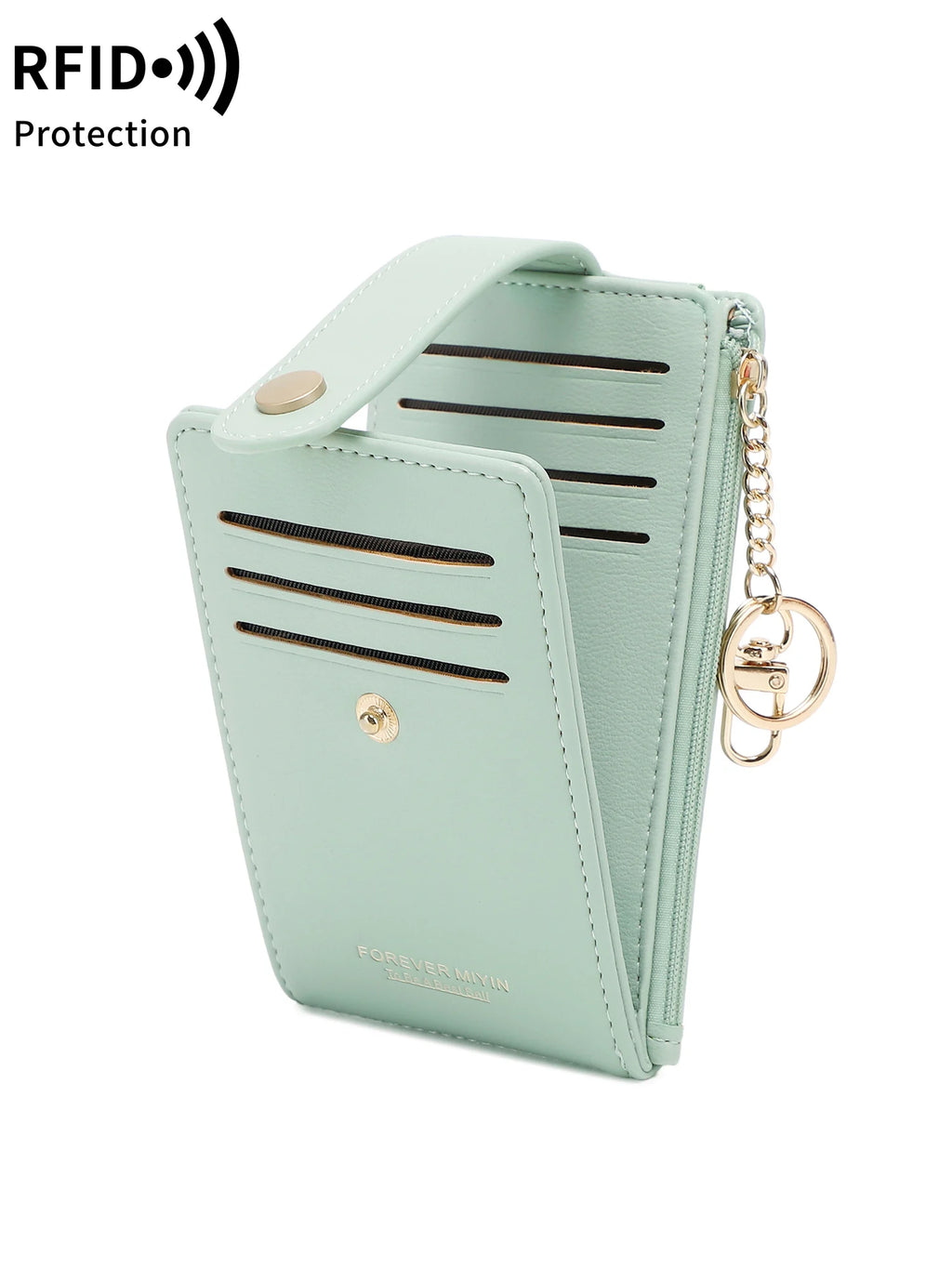 Elegante tarjetero plegable vertical, cartera ultrafina para mujer, tarjetero plegable, monedero con cremallera, bolso de mano con llavero