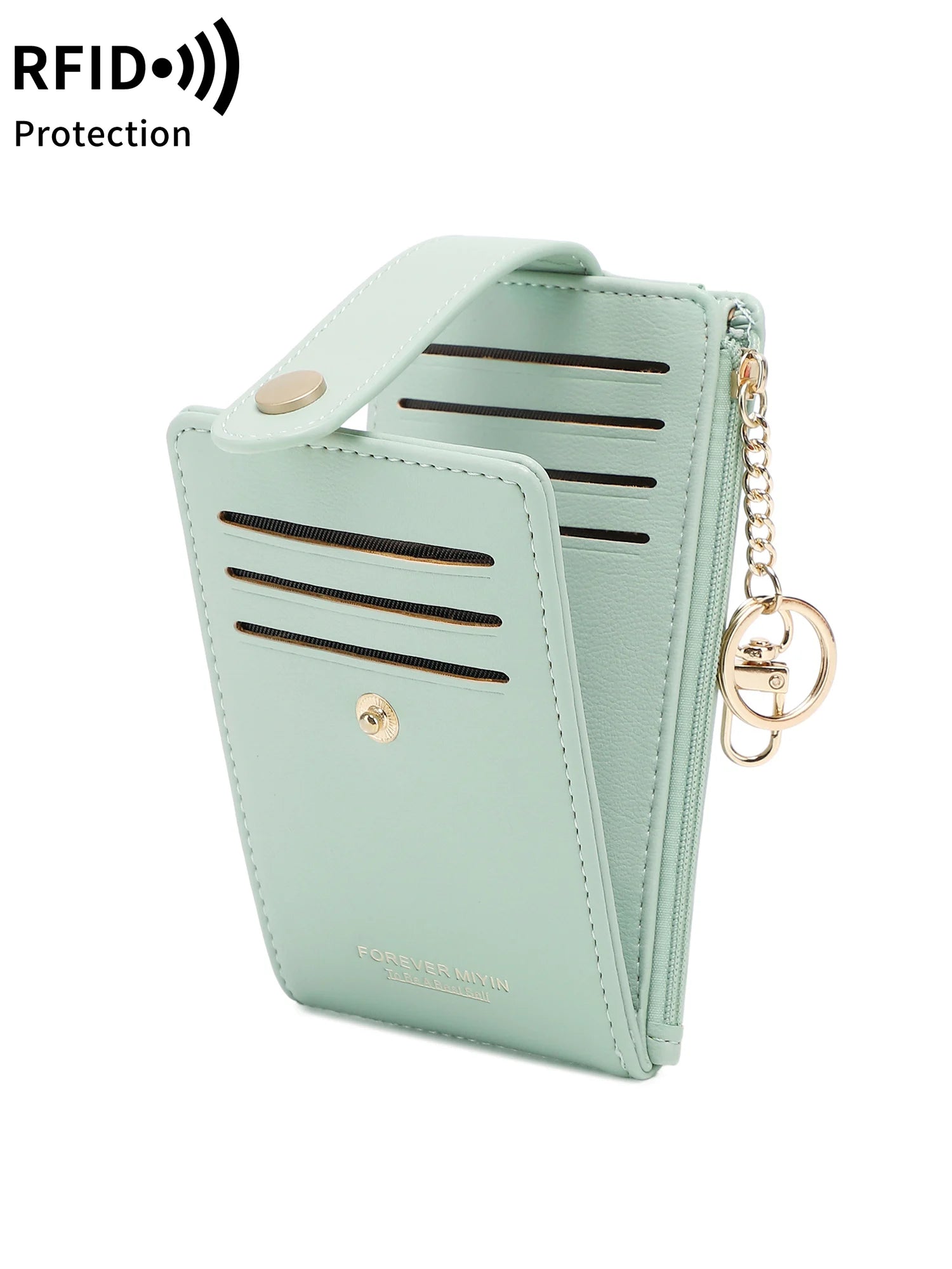 Elegante tarjetero plegable vertical, cartera ultrafina para mujer, tarjetero plegable, monedero con cremallera, bolso de mano con llavero