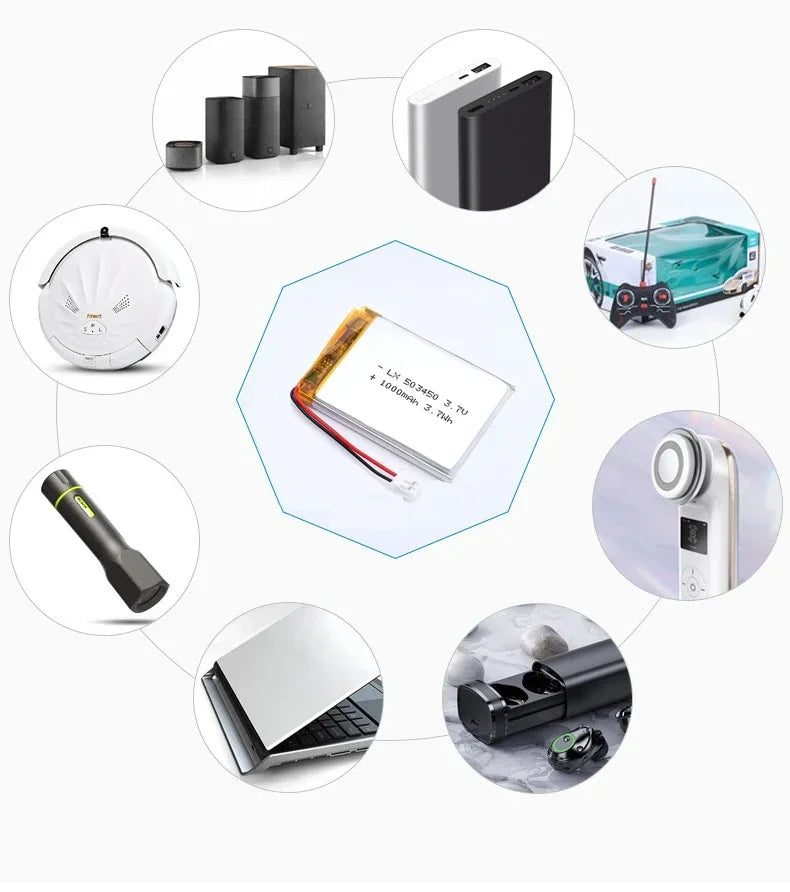 Batería Recargable de Litio Polímero de 1000 mAh y 3.7 V, Batería de Iones de Litio 523450/503450, PH2.0 de 2 Pines para GPS, Teléfono Inteligente, DVD, MP5