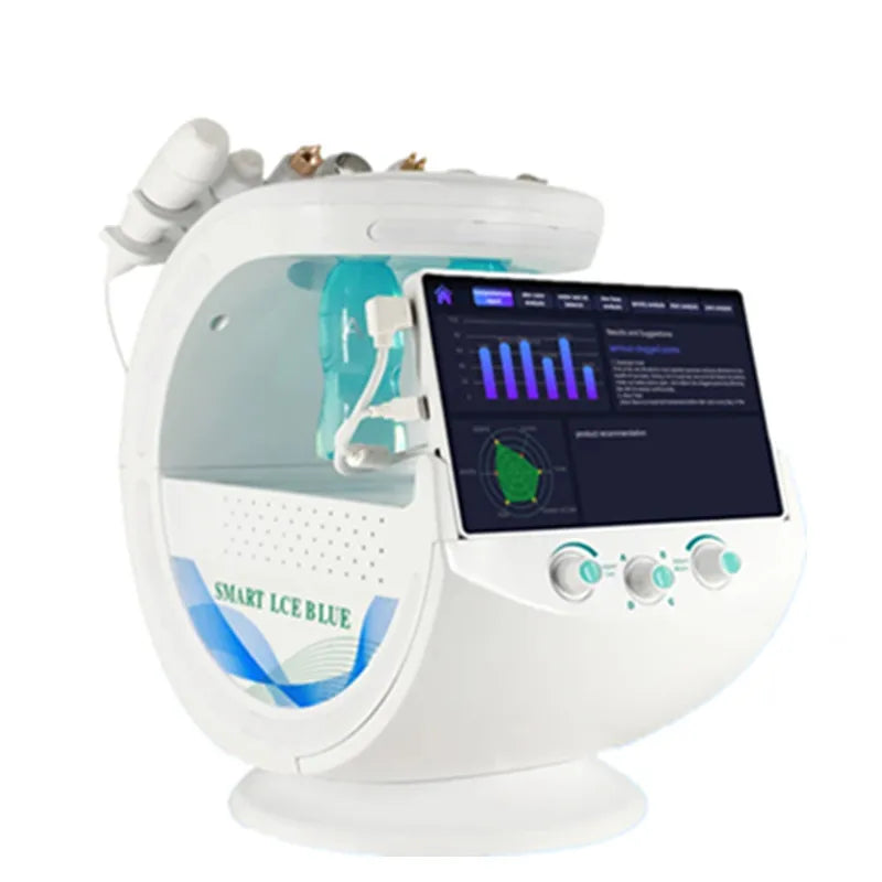 7 en 1 Analizador inteligente de azul hielo Máquina facial multifunción Diamond Hydra Dermoabrasión Facial Aquafacial