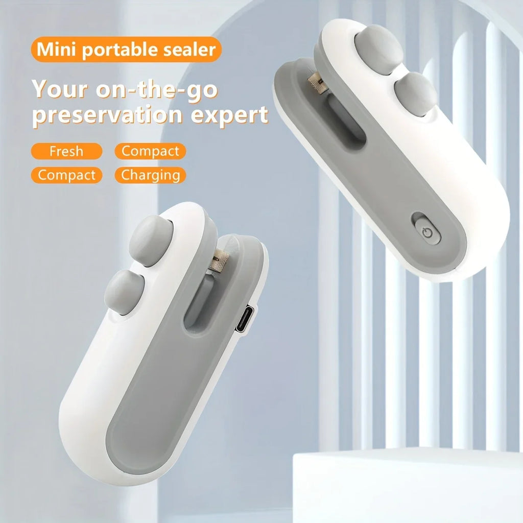 Mini máquina de sellado de bolsas de aperitivos, carga USB con cortador de chips, bolsa de plástico, dispositivo de almacenamiento de alimentos frescos
