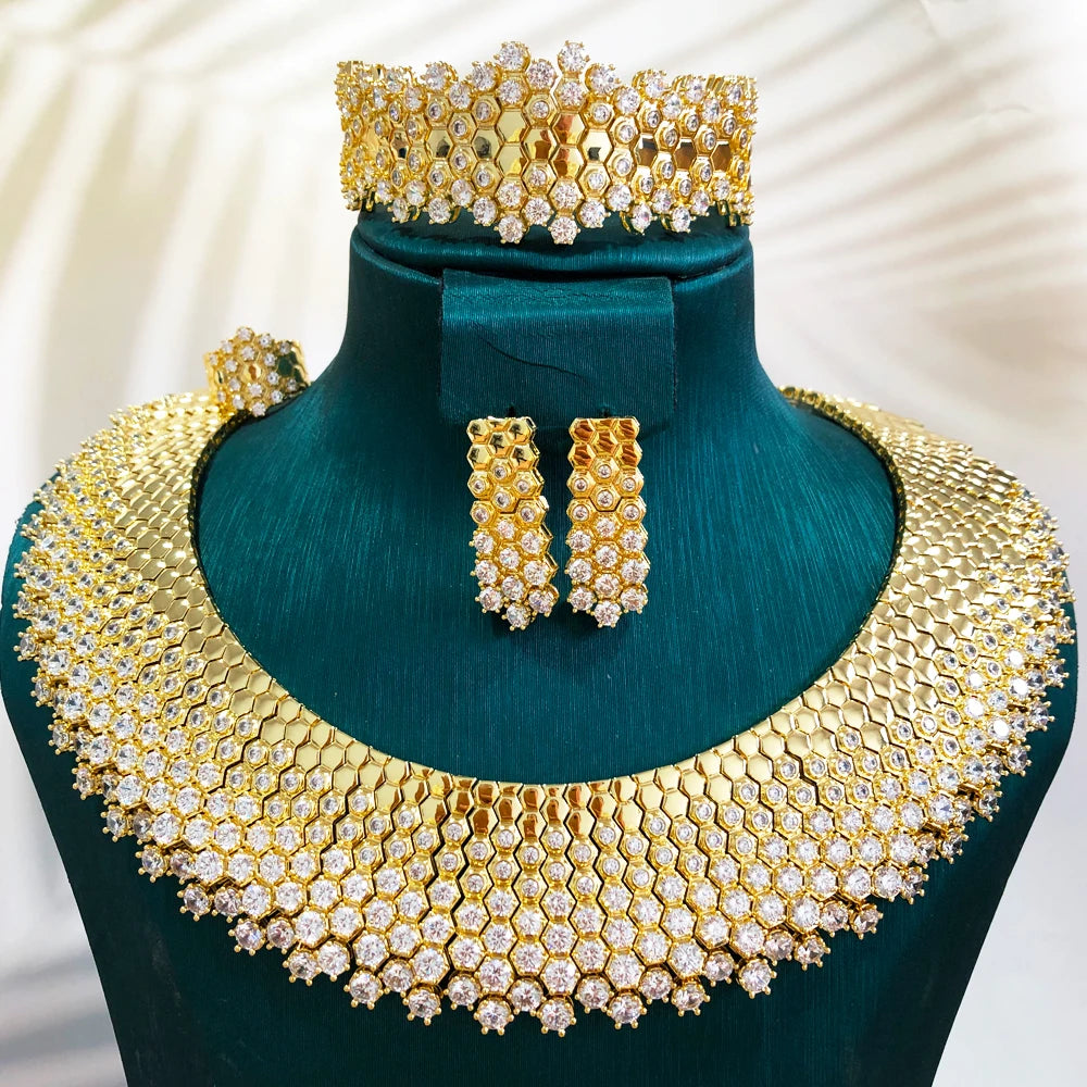 GODKI Nuevo Conjunto de Joyería Africana de Lujo con Hojas de Arce, 4 Piezas, para Mujer, Boda, Fiesta, Circonita Cúbica, Joyería Nupcial India