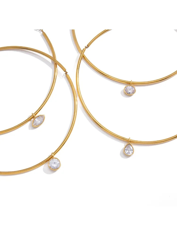 Collar con colgante geométrico de circonita para mujer, chapado en oro de 18 quilates, collar de acero inoxidable, joyería de moda, regalo.