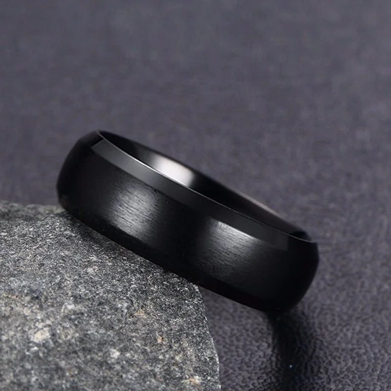 Vnox-Anillo de boda personalizado de acero inoxidable para hombres y mujeres, anillo central cepillado con borde biselado, banda negra, nombre grabado, letra, fecha