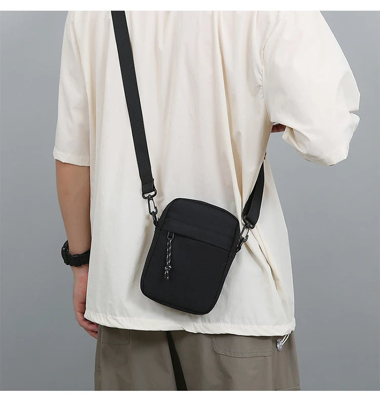 Bandolera pequeña de lona con cremallera para hombre, bolso de hombro cruzado Simple, Mini bolso para teléfono