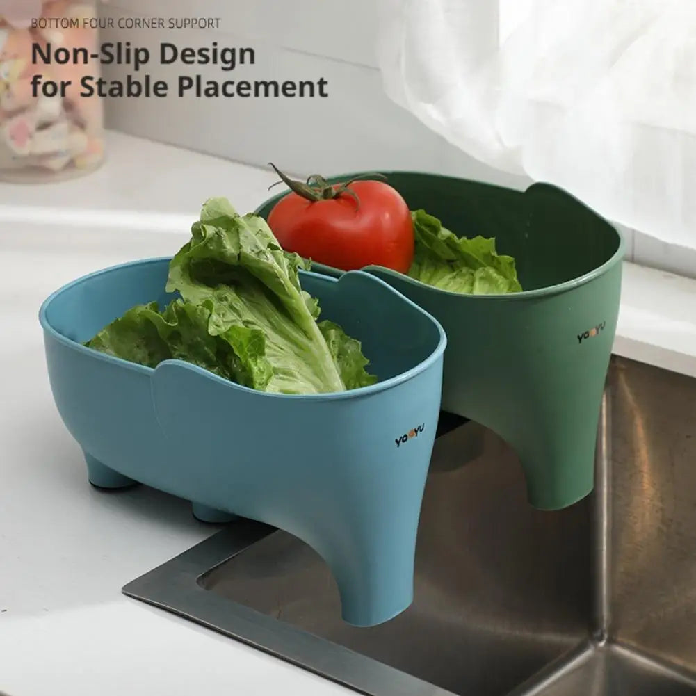 Cesta de drenaje para cocina con forma de elefante, material PP, 10*14*22cm, colador multifuncional para fregadero, lavador de frutas y verduras, cesta de almacenamiento