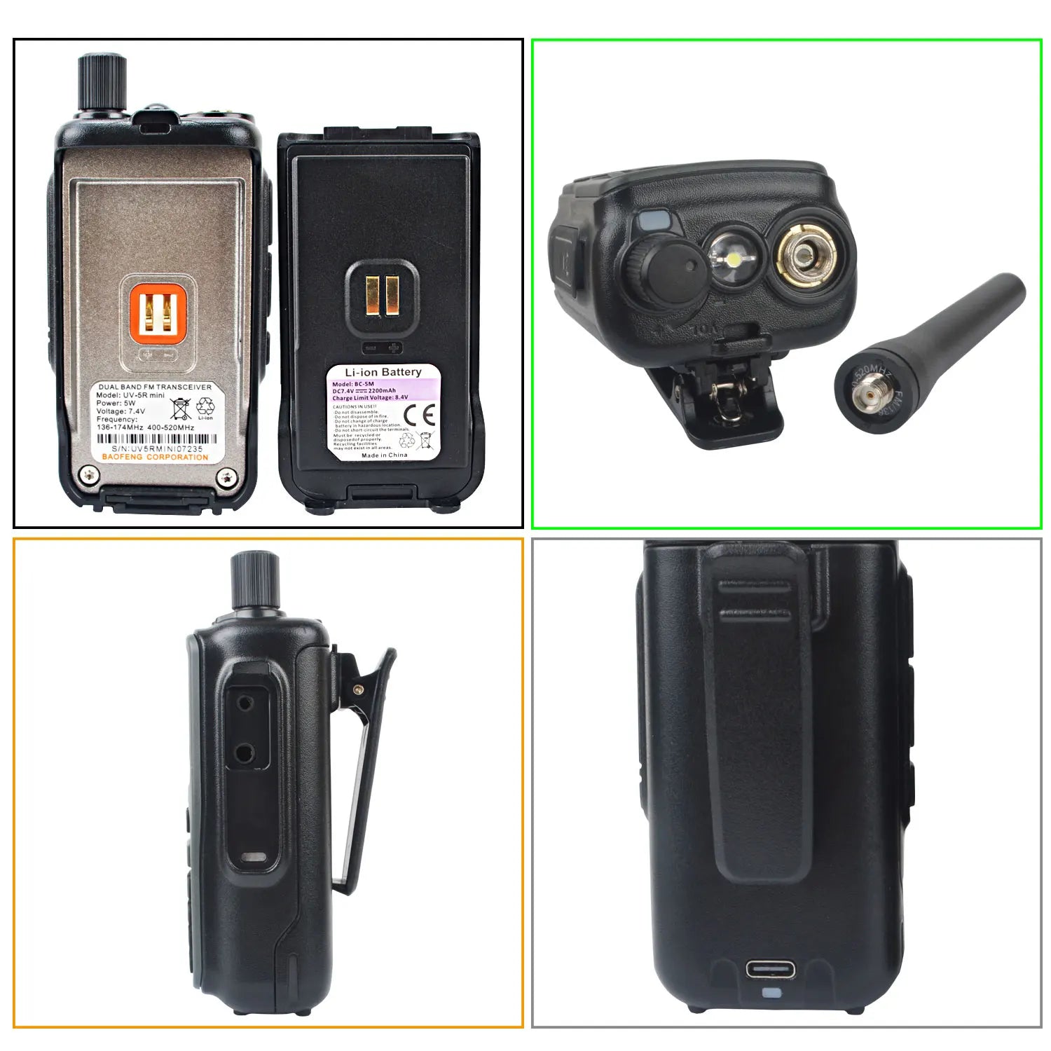 2 unids/pack Baofeng UV-5R Mini doble banda Dual PTT Walkie Talkie 5RMINI banda aérea Rx 5W compacto VOX FM Radio aficionado carga tipo C