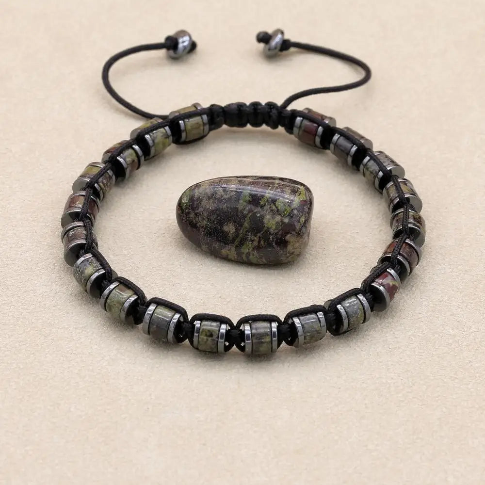 Pulsera trenzada de cuentas de hematita de malaquita de 3x6mm, pulsera tejida hecha a mano con abalorio de Yoga bohemio, joyería de moda para hombres y mujeres