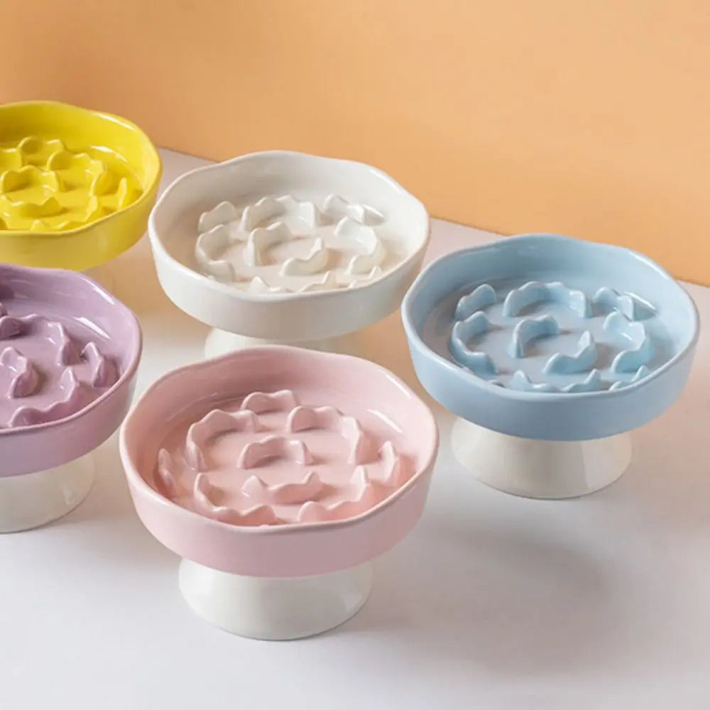 Cuenco de Cerámica para Gatos, Comedero Lento, Lindo, Multiusos, con Base Alta, Gran Capacidad, Antideslizante, Recipiente para Agua y Comida para Perros